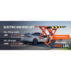 Katool 8000 lbs Mid Rise Scissor Lift X90E Electric 110v 47'' Release Auto Lift Car Lift