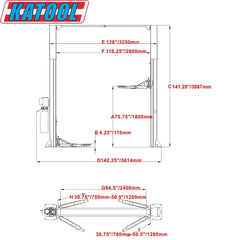 Katool KT-M110 Two Post Clear-floor Vehicle Lift 11,000lbs