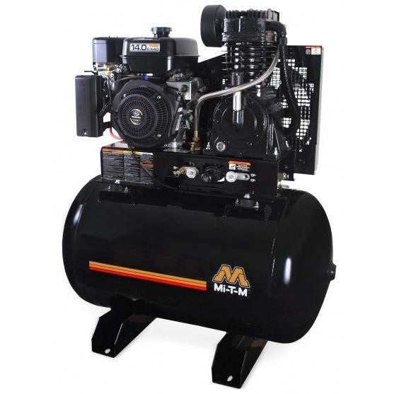 Mi-T-M Two Stage Gasoline Stationary Air Compressors - 29.0 CFM - 175 PSI - 80 gal - Mi-T-M OHV - Cable Throttle