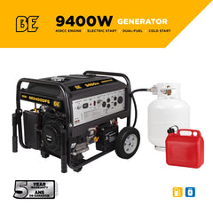 BE 9400 Watt Generator Duel Fuel 459cc Powerease with Gas and Propane
