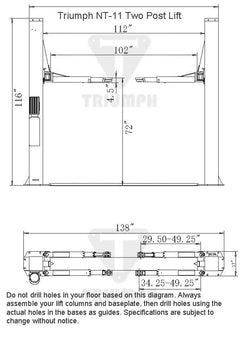 Triumph | NT-11 11,000 lb Two Post Auto Lift