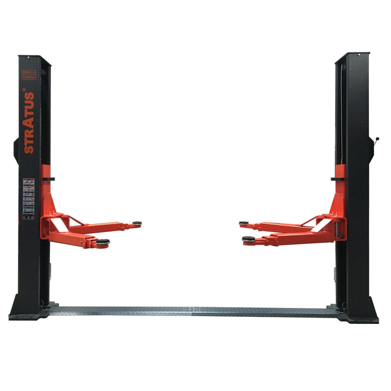 Stratus | SAE-F14X 2 Post Extra Wide Floor Plate 14,000 LBS Capacity Single Point Manual Release Vehicle Lift