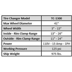 Tuxedo TC-1300 Tire Changer -- Tiltback Press Arm w/ Leverless Demount Tool