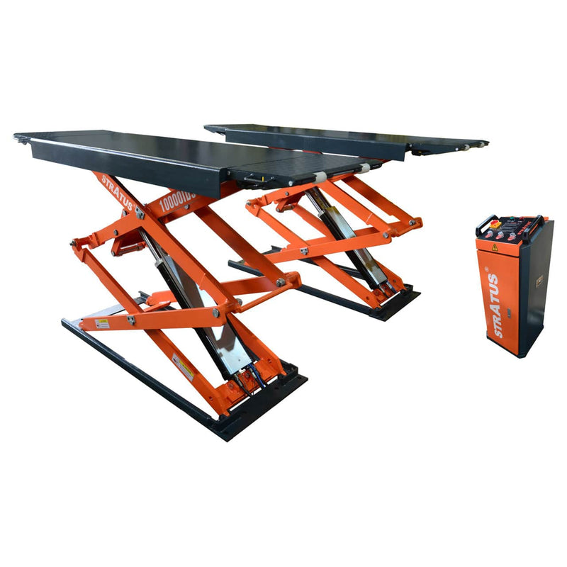 Stratus | SAE-UT10000 Commercial Grade On-Ground Or In-Ground Mount Low Profile Full Rise Scissor Car Lift