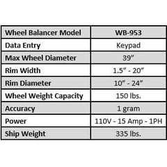 Tuxedo WB-953 Wheel Balancer - Hood Assembly Included