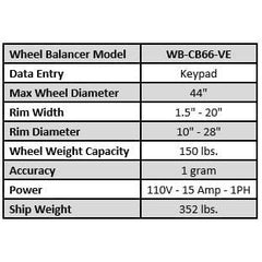 Tuxedo WB-CB66-VE Wheel Balancer