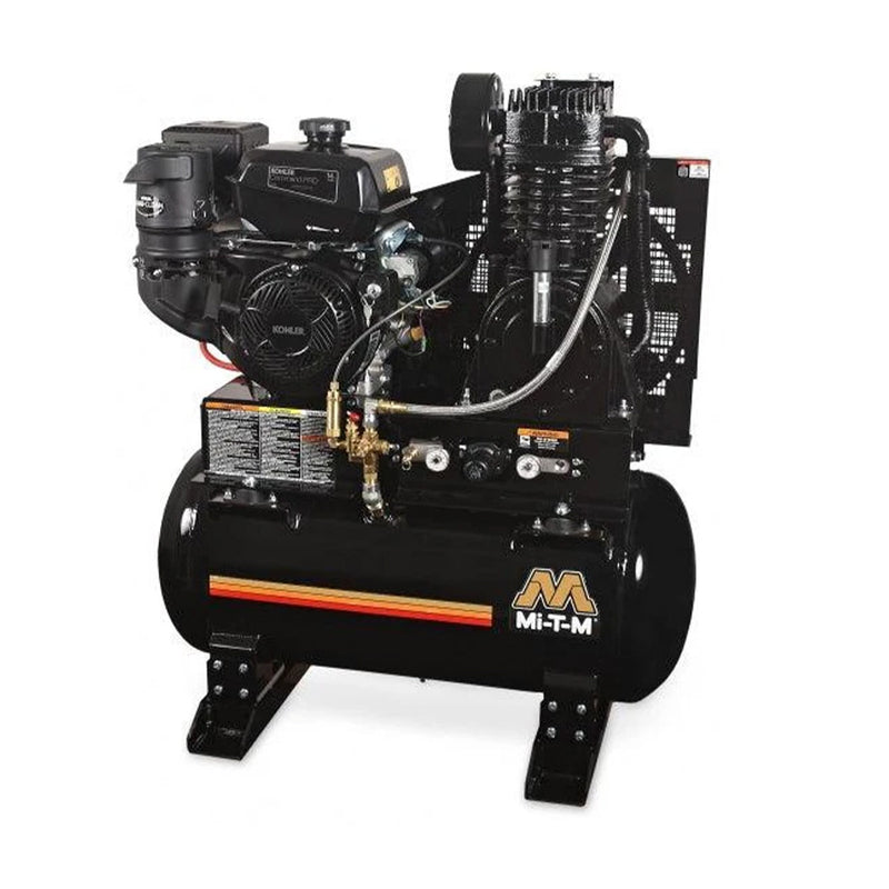 Mi-T-M Two Stage Gasoline Stationary Air Compressor - 29.0 CFM - 175 PSI - 30 gal - Cable Throttle - Kohler